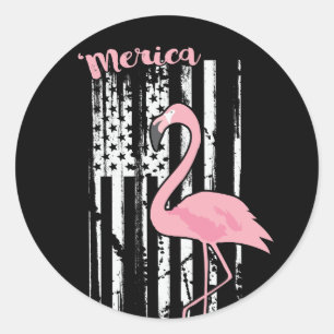 Amerikaanse roze flamingo USA witte vlag Ronde Sticker