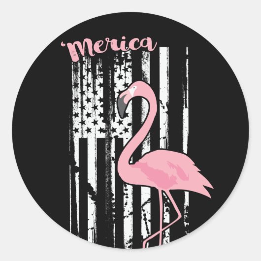 Amerikaanse roze flamingo USA witte vlag Ronde Sticker (Voorkant)