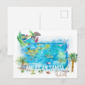 Amerikaanse Samoa Illustrated Island Travel Map Briefkaart (Voorkant / Achterkant)