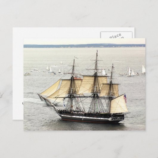 Amerikaanse scheepsbouw in een parade briefkaart (Voorkant / Achterkant)