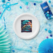 Amerikaanse schildpad onder de maan met Amerikaans Papieren Bordje (Feest)