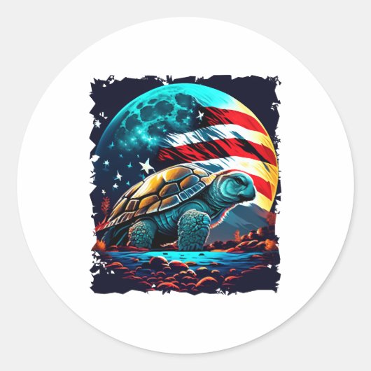Amerikaanse schildpad onder de maan met Amerikaans Ronde Sticker (Voorkant)