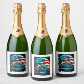 Amerikaanse schildpad onder de maan met Amerikaans Sparkling Wijnetiket (Flessen)