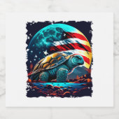 Amerikaanse schildpad onder de maan met Amerikaans Sparkling Wijnetiket (Enkel label)