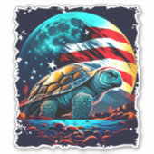Amerikaanse schildpad onder de maan met Amerikaans Sticker (Voorkant)