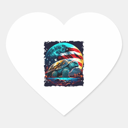 Amerikaanse schildpad onder maan met Amerikaanse v Hart Sticker (Voorkant)