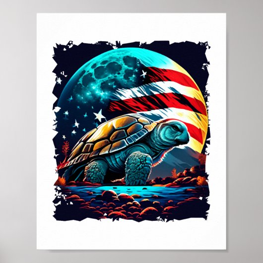 Amerikaanse schildpad onder maan met Amerikaanse v Poster (Voorkant)