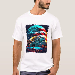 Amerikaanse schildpad onder Maan met Amerikaanse V T-shirt