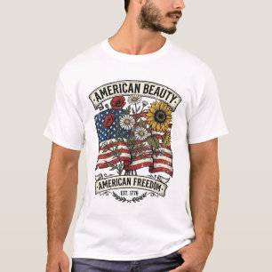 Amerikaanse Schoonheid Bloemenvlag Patriottisch T-shirt