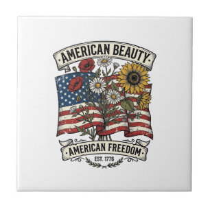 Amerikaanse Schoonheid Bloemenvlag Patriottisch Tegeltje