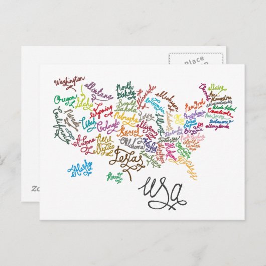 Amerikaanse Script Text Map Briefkaart (Voorkant / Achterkant)