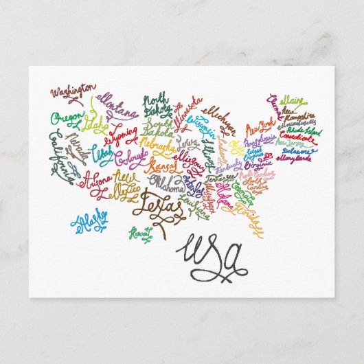 Amerikaanse Script Text Map Briefkaart (Voorkant)