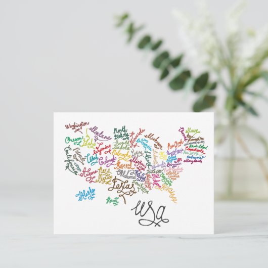 Amerikaanse Script Text Map Briefkaart (Staand voorkant)