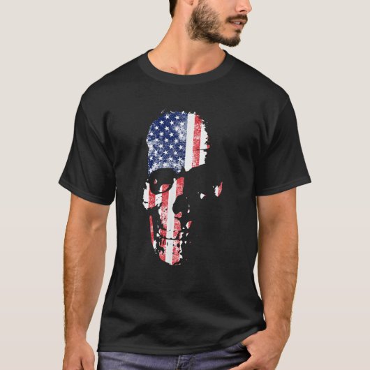 Amerikaanse Skull Flag Militaire Patriottische Vet T-shirt (Voorkant)