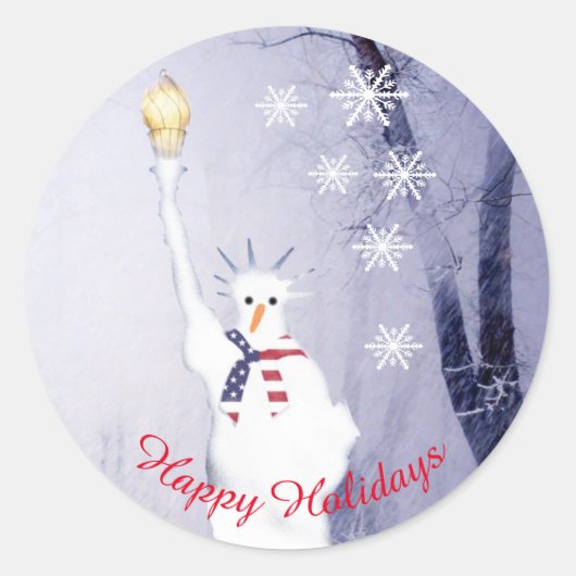 Amerikaanse sneeuwpop Xmas feestdagen Ronde Sticker (Voorkant)