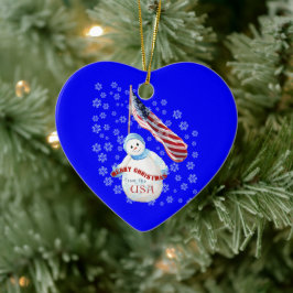 Amerikaanse Snowman-kerstkeepaardse Ornament