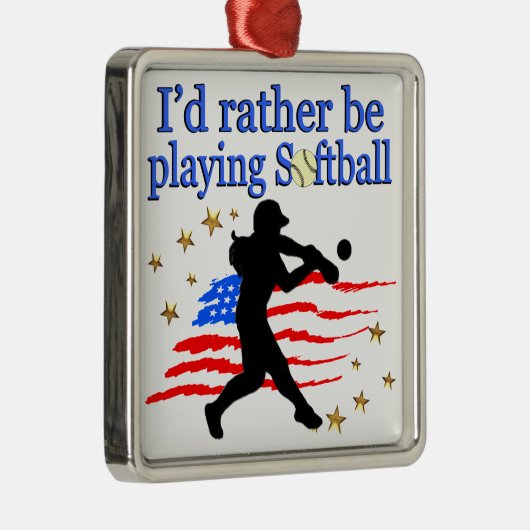 AMERIKAANSE SOFTBALSPELER HOUDT VAN SOFTBALDESIGN METALEN ORNAMENT (Rechts)