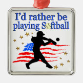 AMERIKAANSE SOFTBALSPELER HOUDT VAN SOFTBALDESIGN METALEN ORNAMENT (Voorkant)