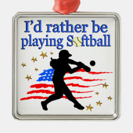 AMERIKAANSE SOFTBALSPELER HOUDT VAN SOFTBALDESIGN METALEN ORNAMENT