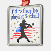 AMERIKAANSE SOFTBALSPELER HOUDT VAN SOFTBALDESIGN METALEN ORNAMENT (Links)