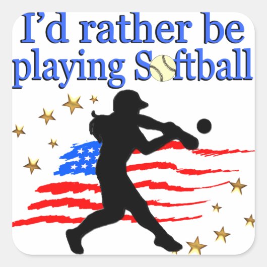 AMERIKAANSE SOFTBALSPELER HOUDT VAN SOFTBALDESIGN VIERKANTE STICKER (Voorkant)