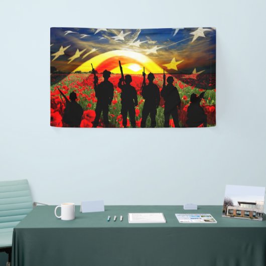 Amerikaanse soldaat Amerikaanse vlag ter ere Spandoek (Beurs)