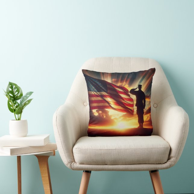 Amerikaanse soldaat die de vlag groet kussen (Stoel)