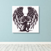 Amerikaanse soldaat engel bidt Amerikaanse vlag ku Canvas Afdruk (Insitu (Houten vloer))