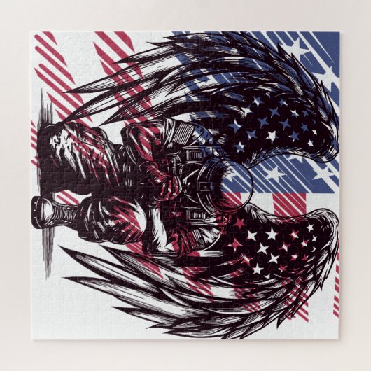 Amerikaanse soldaat engel bidt Amerikaanse vlag ku Legpuzzel (Horizontaal)