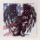 Amerikaanse soldaat engel bidt Amerikaanse vlag ku Legpuzzel (Verticaal)