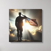 Amerikaanse soldaat groet Amerikaanse vlag Canvas Afdruk (Voorkant)