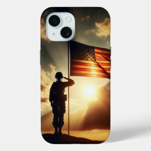 Amerikaanse soldaat groet de vlag iPhone 15 case