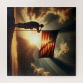 Amerikaanse soldaat groet de vlag legpuzzel (Horizontaal)