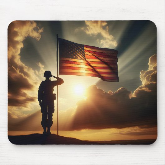 Amerikaanse soldaat groet de vlag muismat (Voorkant)