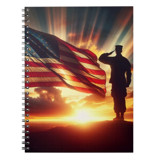 Amerikaanse soldaat groet de vlag notitieboek (Voorkant)