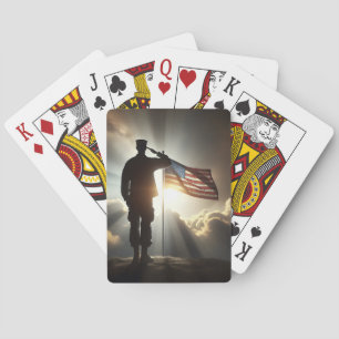 Amerikaanse soldaat groet de vlag pokerkaarten