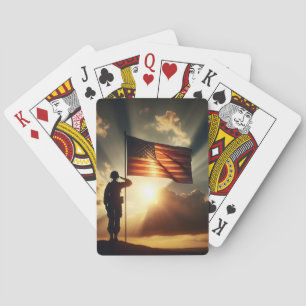 Amerikaanse soldaat groet de vlag pokerkaarten
