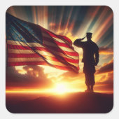 Amerikaanse soldaat groet de vlag vierkante sticker (Voorkant)