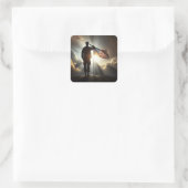 Amerikaanse soldaat groet de vlag vierkante sticker (Tas)