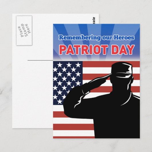Amerikaanse soldaat groet vlag patriot dag briefkaart (Voorkant / Achterkant)