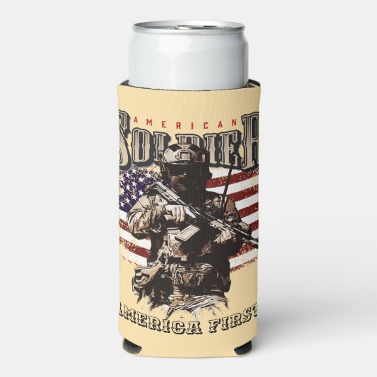 Amerikaanse Soldaat Ontwerp Skinny Koelbox Seltzer Blikjeskoeler (Seltzer Voorkant)