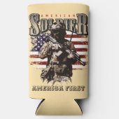 Amerikaanse Soldaat Ontwerp Skinny Koelbox Seltzer Blikjeskoeler (Voorkant)