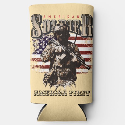 Amerikaanse Soldaat Ontwerp Skinny Koelbox Seltzer Blikjeskoeler (Voorkant)