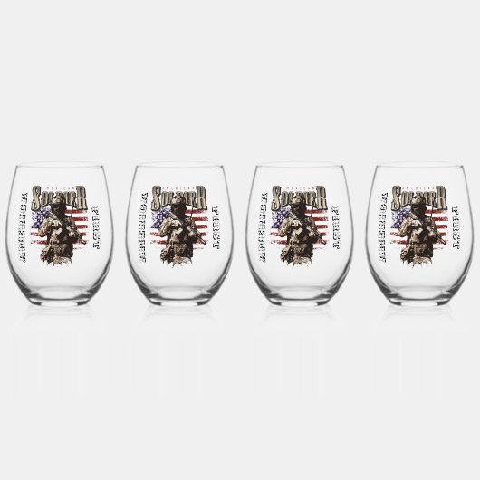 Amerikaanse Soldaat Ontwerp Stemless Wijn Glas Set (Voorkant)