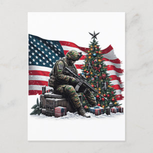 Amerikaanse Soldaat VS Vlag Kerstboom Art Briefkaart