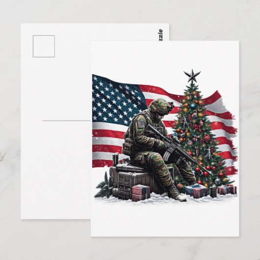 Amerikaanse Soldaat VS Vlag Kerstboom Art Briefkaart (Voorkant / Achterkant)