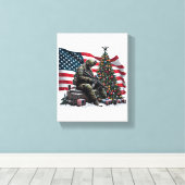 Amerikaanse Soldaat VS Vlag Kerstboom Art Canvas Afdruk (Insitu (Houten vloer))