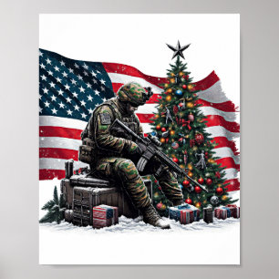 Amerikaanse Soldaat VS Vlag Kerstboom Art Poster