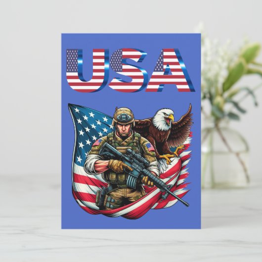 Amerikaanse Soldier Eagle USA Vlag Patriottische K Bedankkaart (Staand voorkant)
