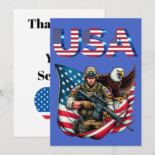 Amerikaanse Soldier Eagle USA Vlag Patriottische K Bedankkaart (Voorkant / Achterkant)